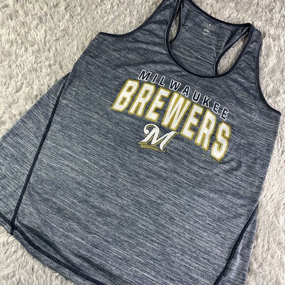 Milwaukee Brewers Shirt Womens Large Blue Tank Top Performance Racerback MLB - Picture 1 of 8